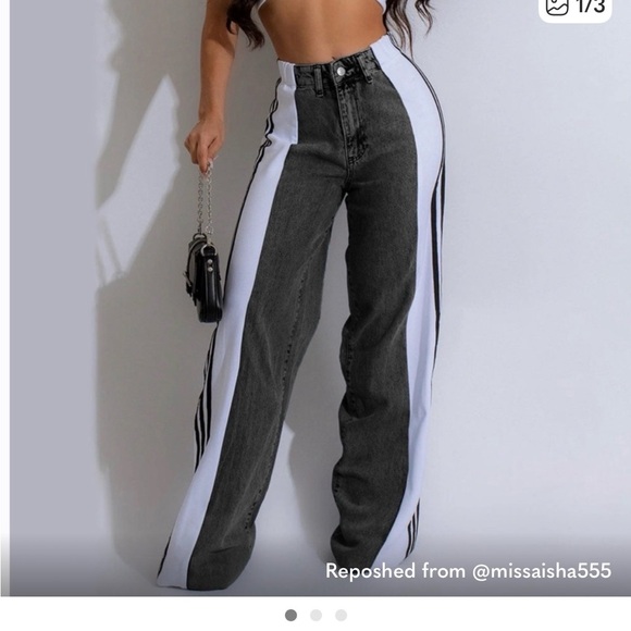 Stylish Denim Track Pants with Black Stripes - Picture 6 of 6